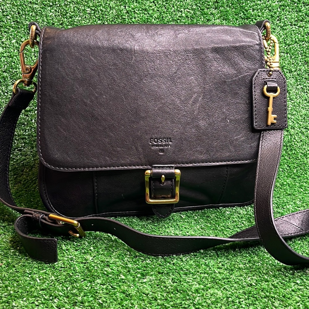 Fossil BECCA Flap Black Genuine Leather Crossbody